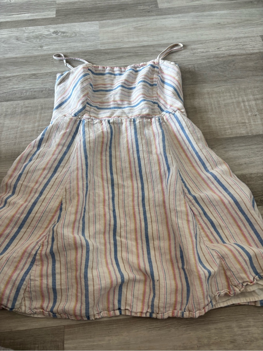 GAP Cream Striped Spaghetti Strap Dress with Blue & Pink Accents